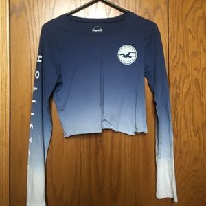 Blue ombré hollister long sleeve cropped shirt